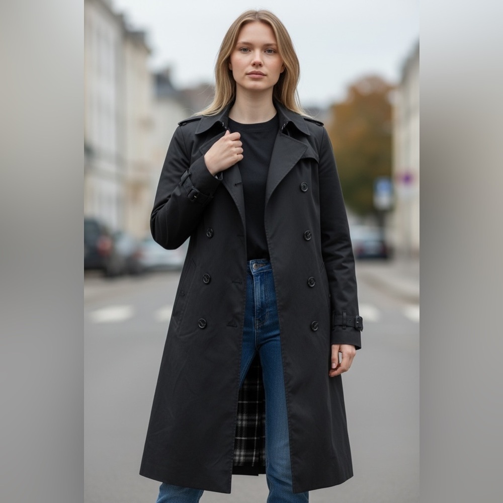 Burberry Irene Black Double-Breasted Trench Coat